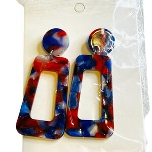 2/$15 - Red White & Blue Geometric Statement Earrings Patriotic Acrylic NWT